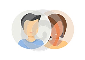 Two users icon as participant work together vector graphic, man woman join merge link online virtual spectators, internet group