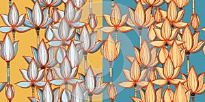 Two variants of seamless vector pattern with lotuses photo