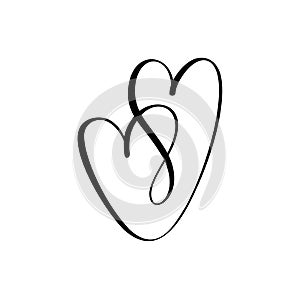 Two vector black hearts sign. Icon on white background. Illustration romantic symbol linked, join, love, passion and