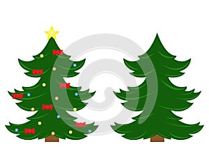 Two vector Christmas trees. Christmas tree before decorating and after