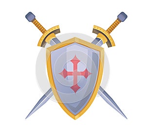 Two vector swords and shield with cross