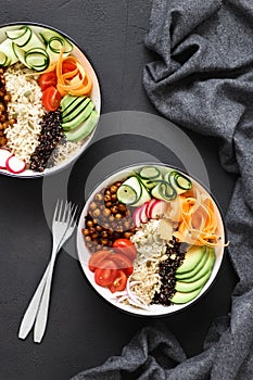 Two vegetarian buddha bowl Clean balanced healthy food concept R