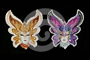 Two Venetian carnival masks isolated