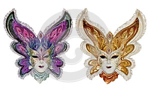 Two Venetian carnival masks isolated