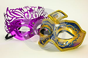 Two Venetian masks on a white background for the carnival masquerade ball