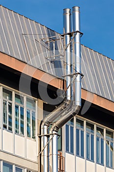 Two ventilation chimneys in stainless steel