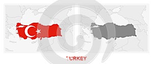 Two versions of the map of Turkey, with the flag of Turkey and highlighted in dark grey