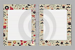 Two vertical sheets for A4 notes with frames on a Christmas theme