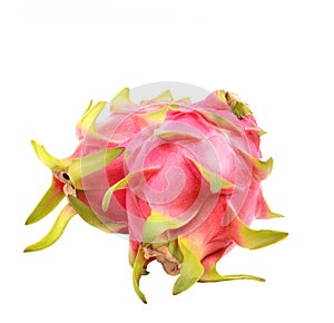 Two of vibrant dragon fruit isolated white background