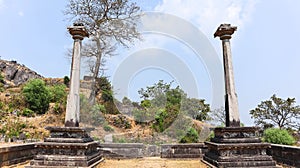 Two Vijaya Pillars at Front of Srikantheswara Temple, Kavaledurga Fort, Shimoga, Karnataka,