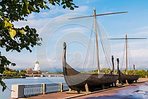 Two Viking ships in Vyborg, Leningrad Oblast, Russia