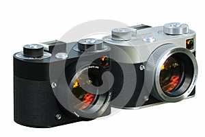 Two Vintage camera isolated on white background