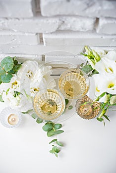 Two vintage glasses of champagne