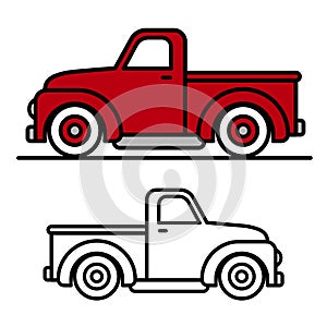 Two vintage pick-up truck outline drawings