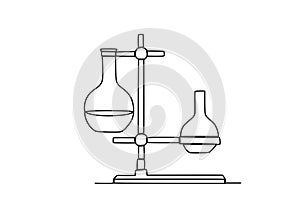 Two volumetric flasks on the clamp