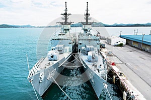 Two warship on the sea at the habor of thailand