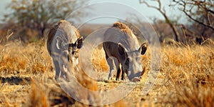 Warthog pair in dry grass