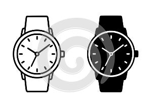 Watch illustration icon, outline and silhouette versions