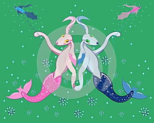 Two water dogs of the mermaid