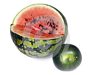 Two water-melons of various grades - big and dwarfish,small depth of sharpness, focus on a crust of a big water-melon