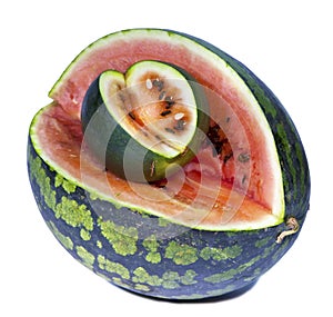 Two water-melons of various grades - big and dwarfish