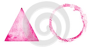 Two watercolor circles and triangle on white