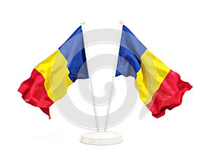 Two waving flags of romania