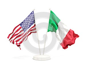 Two waving flags of United States and italy