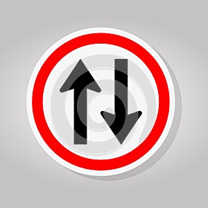 Two Way Traffic Road Sign Isolate On White Background,Vector Illustration