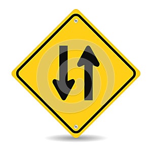 Two way traffic sign on white