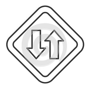 Two way traffic thin line icon, Navigation concept, traffic sign on white background, Two way road icon in outline style