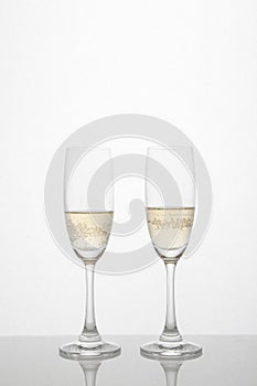 Two wedding champagne glasses isolated on white background