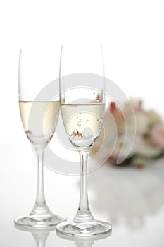 Two wedding champagne glasses isolated on white background