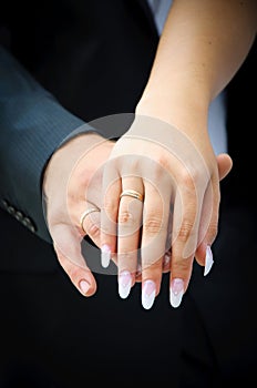 Two wedding hands. endearment people. Bride and groom photo