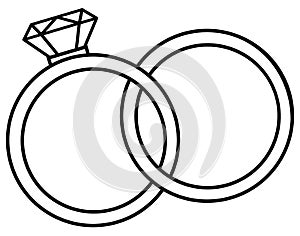 Two wedding rings. Jewelry and marriage vector image. Engagement ring vector illustration isolated on white