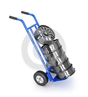 Two-wheeled trolley with car rims