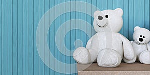 Two White Bear Dolls And Wall