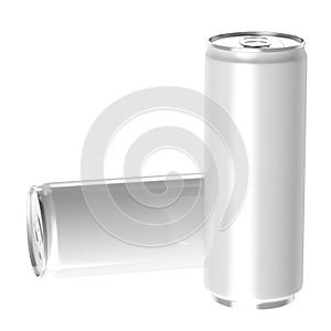 Two white beverage drink cans, PNG transparent bac