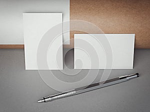 Two white blank business cards. 3d rendering
