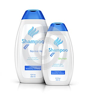 Two white bottles of shampoo