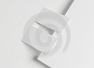 Two white business card Mockup. Textured calling card template on a blank surface. 3D rendering