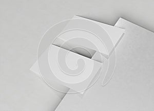 Two white business card Mockup. Textured calling card template on a blank surface. 3D rendering