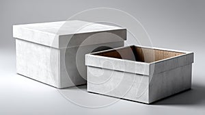 Two white cardboard gift boxes on gray background
