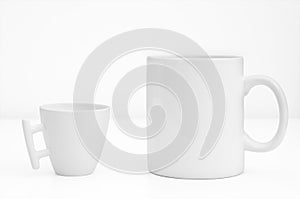 Two white cup or mug isolated on white background