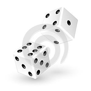 Two white dice on white background.