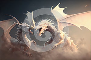 Two white dragons in the sky