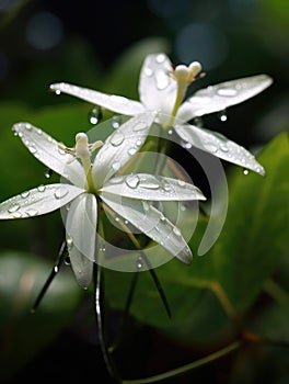 Two white flowers with water droplets on them