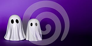 Two White Ghosts Halloween decor on a purple background