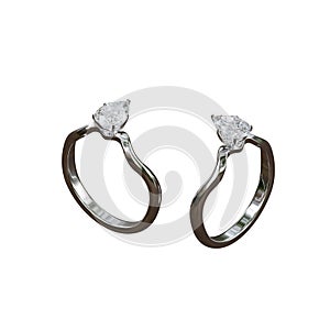 Two white gold ring with diamonds on isolated background.