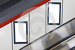 Two White Isolated advertisement billboard posters on train subway station